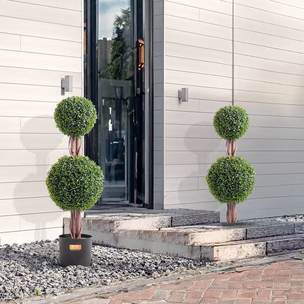 VEVOR Lush Faux Boxwood Topiary Tree, UV Rated Plastic Set in Green, Height: 91.44 cm – 6