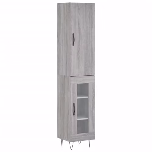 vidaXL Modern Grey Highboard with Internal Shelves, W/D/H: 34.5 x 34 x 180 cm