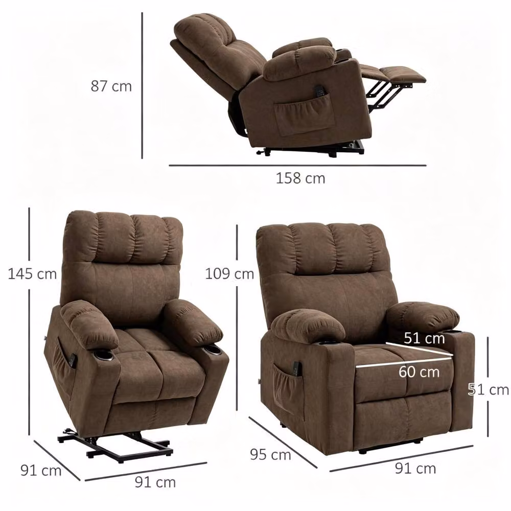 STILVORA Brown Fabric Power Lift Recliner Chair with Footrest and Armrests – 2