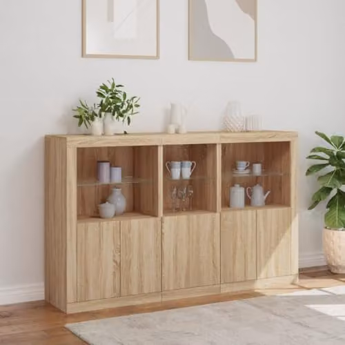vidaXL Modern Sideboard with Integrated LED Lights in Brown Sonoma Oak, W: 162 cm, D: 37 cm, H: 100 cm – 2