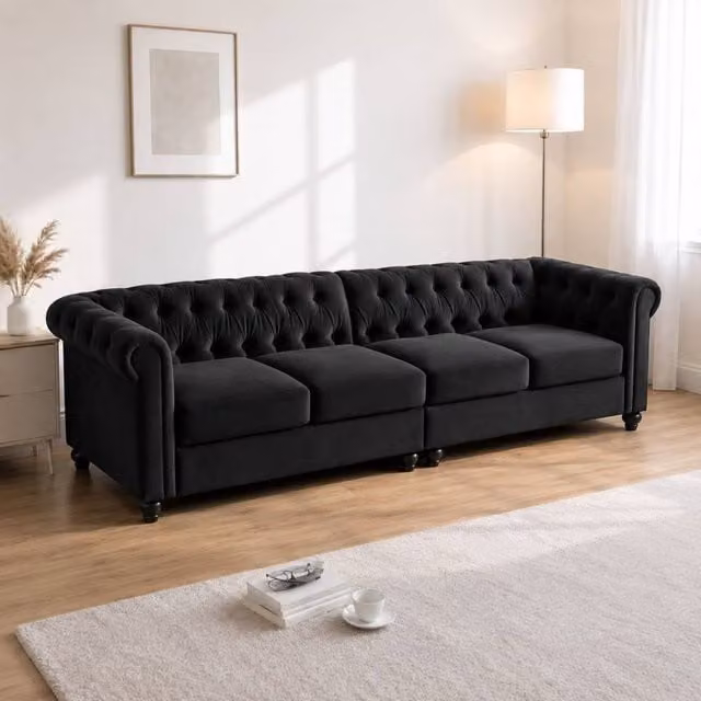 Sofaya Hampton 4 Seater Chesterfield Sofa in Black Velvet – 1