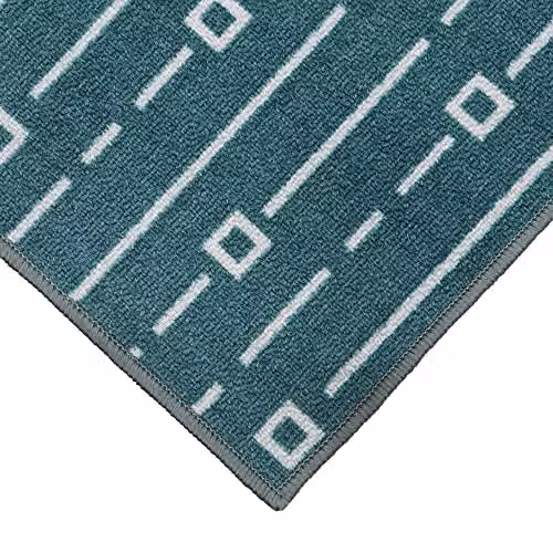 JVL Savio Geometric Machine Washable Non-Slip Runner Mat, Petrol and Grey, W: 57 cm, L: 150 cm – 4