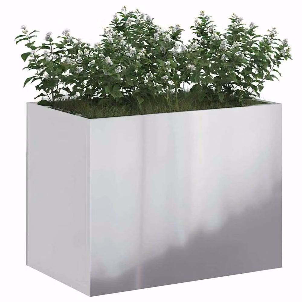 Berkfield Home Silver Galvanised Steel Garden Planter Tub W: 50 cm, D: 32 cm, H: 40 cm – 3