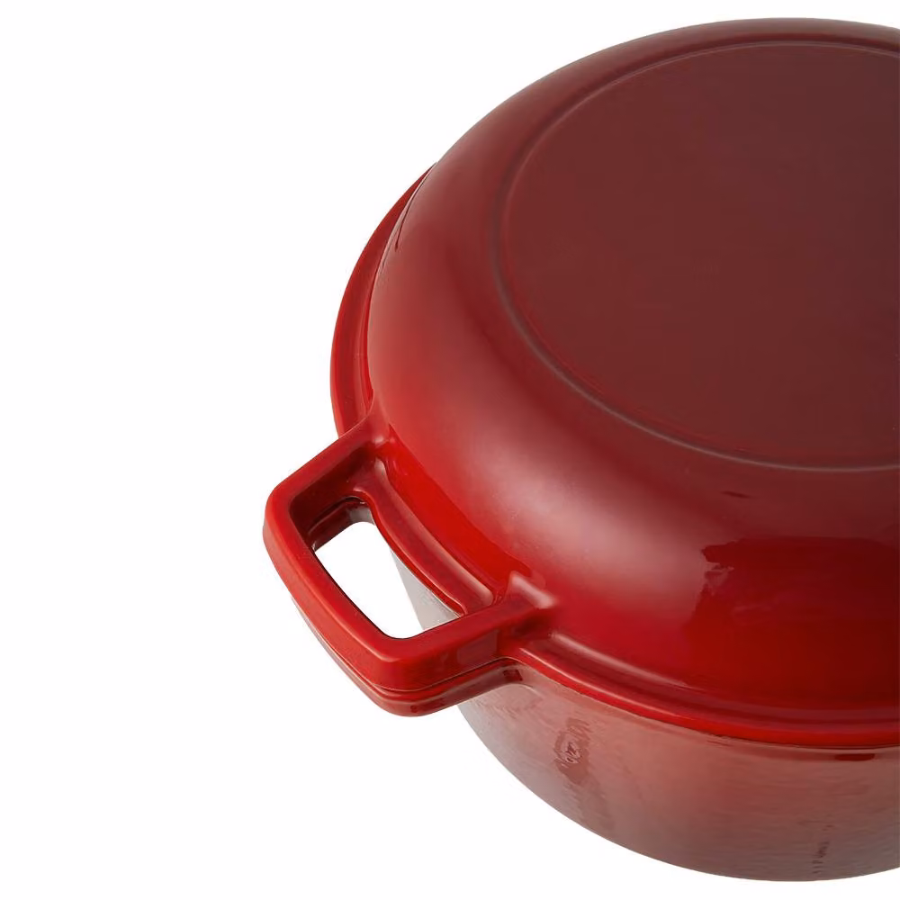 Living and Home 2-in-1 Enamelled Cast Iron Dutch Oven and Skillet Set with Lid, Red – 5