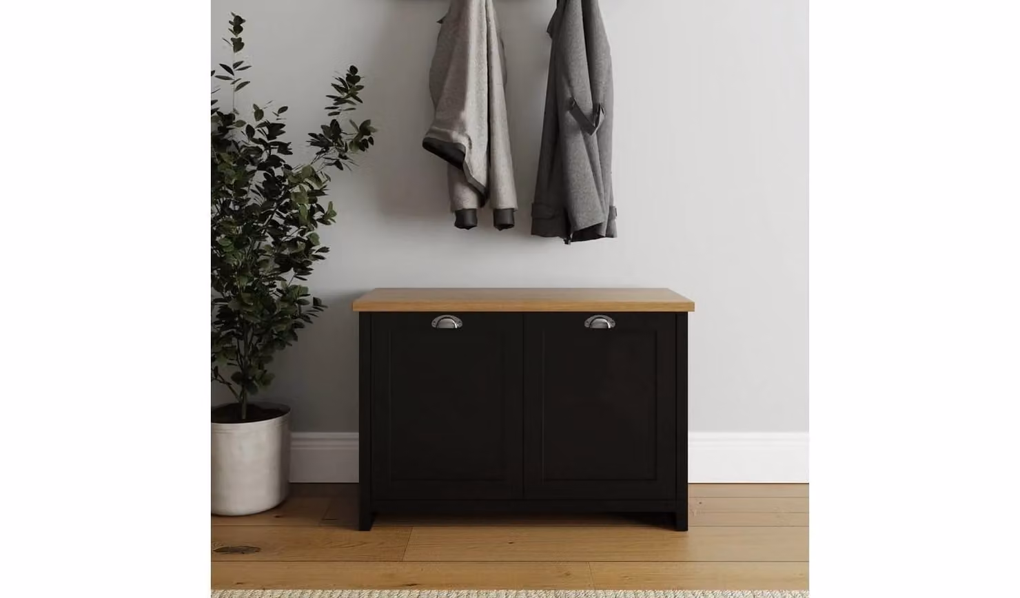 Cheap Furniture Warehouse Lancaster 2 Door Shoe Storage Cabinet Black and Oak W/D/H: 89 x 35 x 60 cm