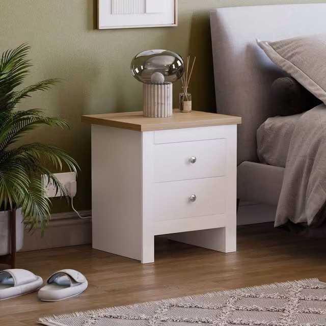 Vida Designs Arlington 2 Drawer Bedside Cabinet in White