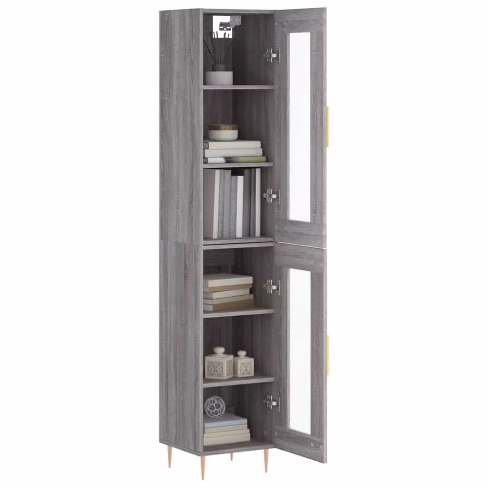 Berkfield Home Modern Grey Highboard with Glass Doors and Internal Shelves, W/D/H: 34.5 x 34.0 x 180.0 cm – 3