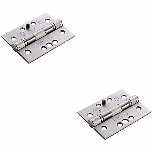 Loops 2 Pack of 13 Ball Bearing Security Hinges in Brushed Satin Stainless Steel, H x W x D: 102 x 76 x 3 mm