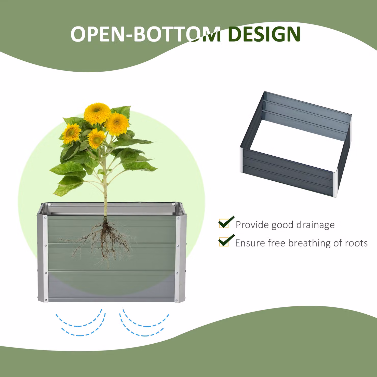 Outsunny Metal Raised Garden Bed for Vegetables, Herbs and Flowers, Anthracite Grey, W/D/H: 66 x 47 x 40 cm – 4