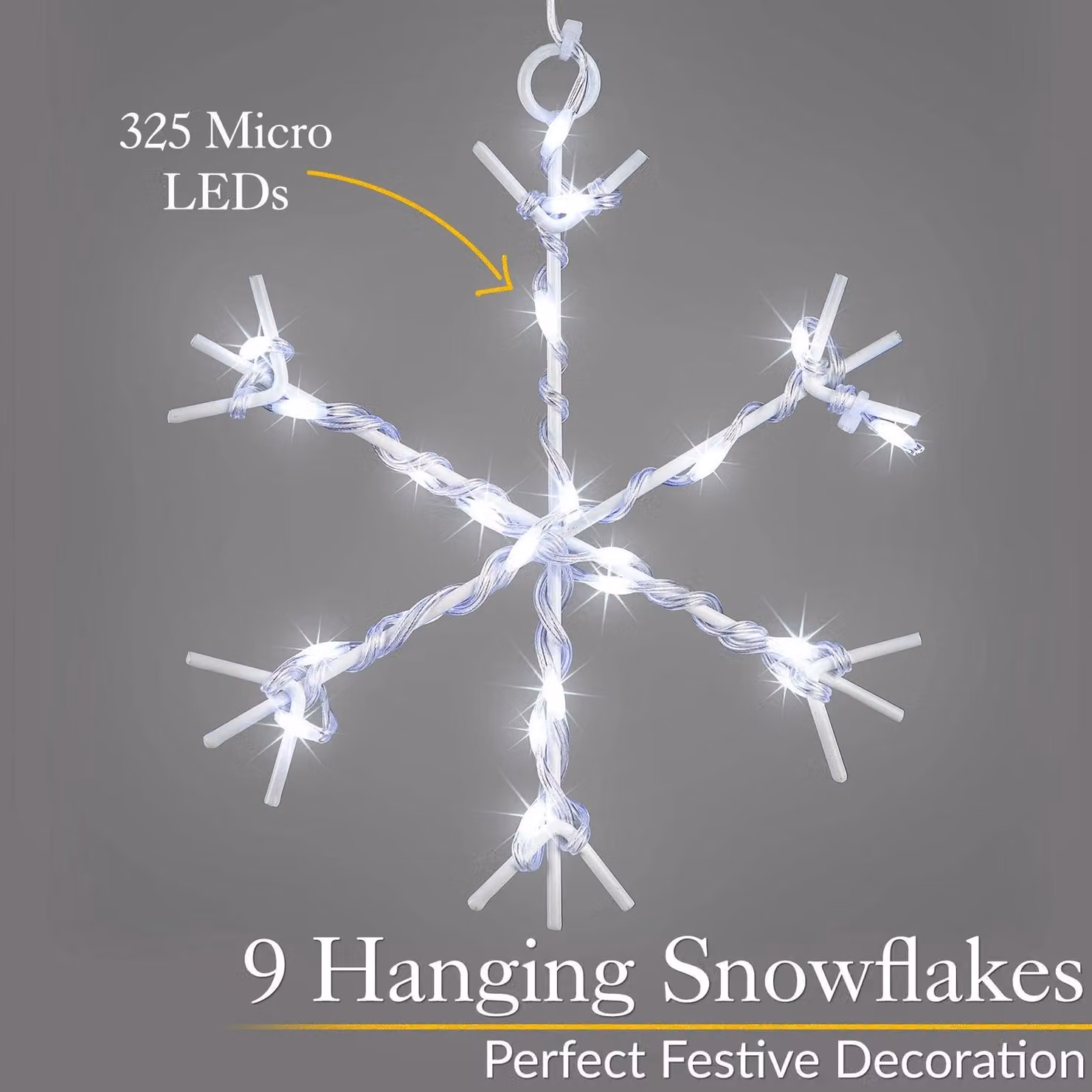 Christow Christmas Micro LED Snowflake Curtain Lights in Warm White, W/H: 120 x 120 cm – 2