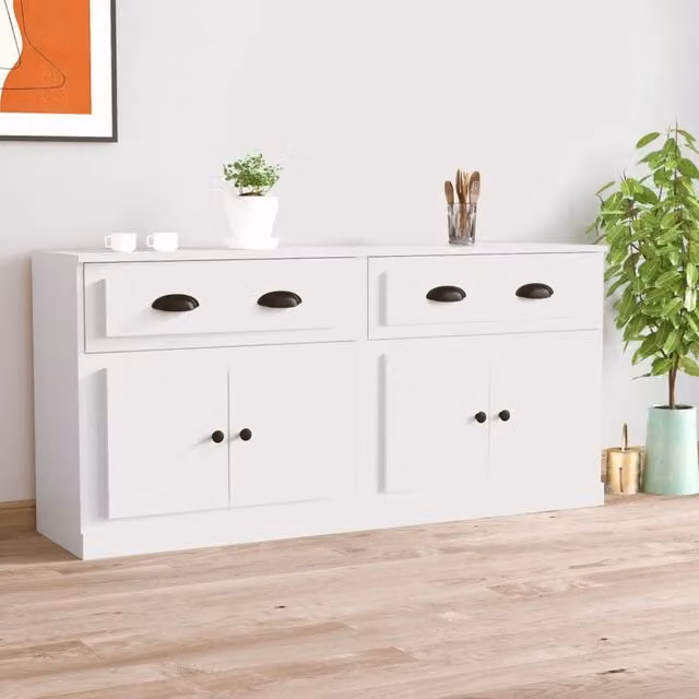Berkfield Home Set of 2 Classic White Matt Engineered Wood Sideboards