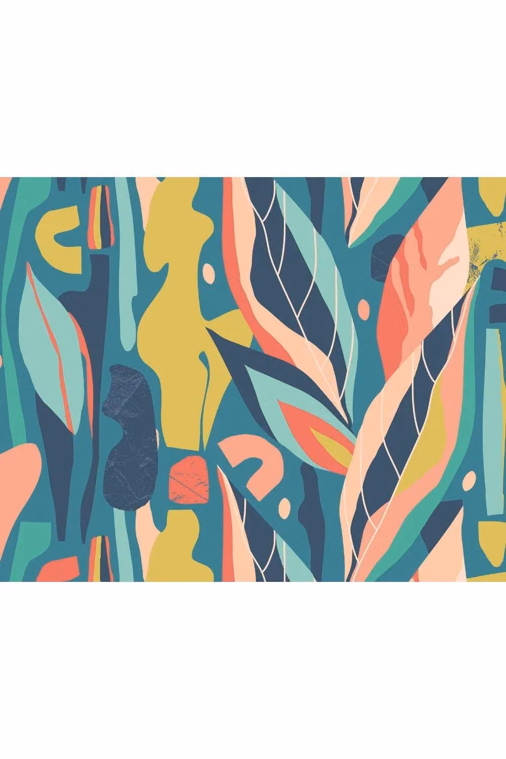 Origin Murals Abstract Leaf Shapes Wall Mural in Blue and Multicolour, W: 300 cm, H: 240 cm – 2