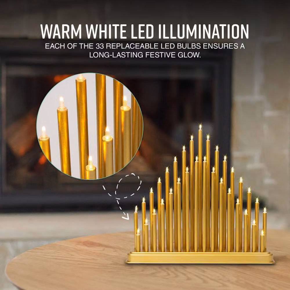 Globrite Gold Metal Candle Bridge with 33 LED Lights Christmas Tabletop Arch Ornament – 3