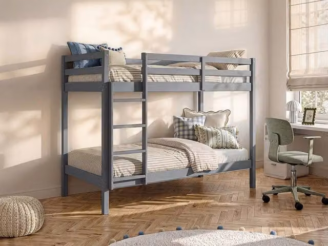 Vente-unique ANICET II Bunk Beds in Grey Solid Pine, W/D/H: 190 x 90 x 140 cm