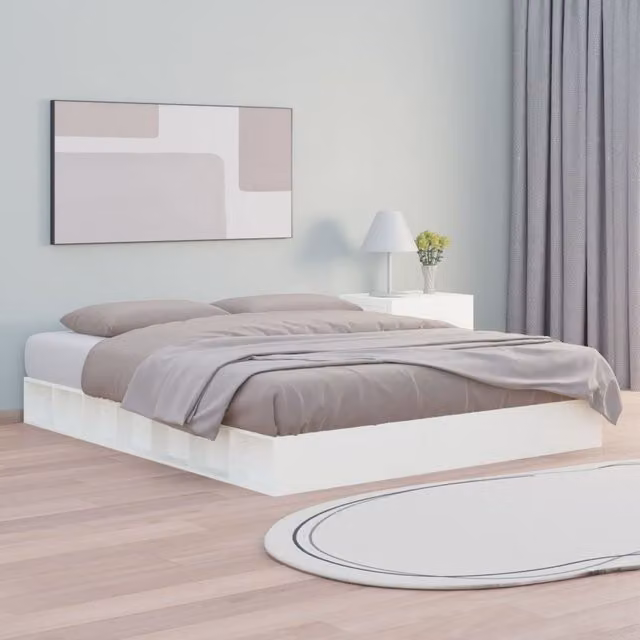 Berkfield Home White Solid Pine Wood Bed Frame W: 160 cm, D: 200 cm – 1