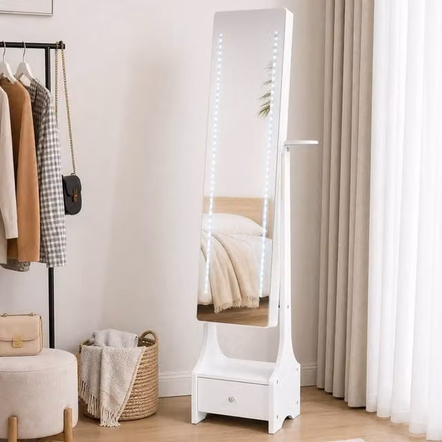 STILVORA Modern White Jewellery Cabinet with LED Lighting and Internal Drawers