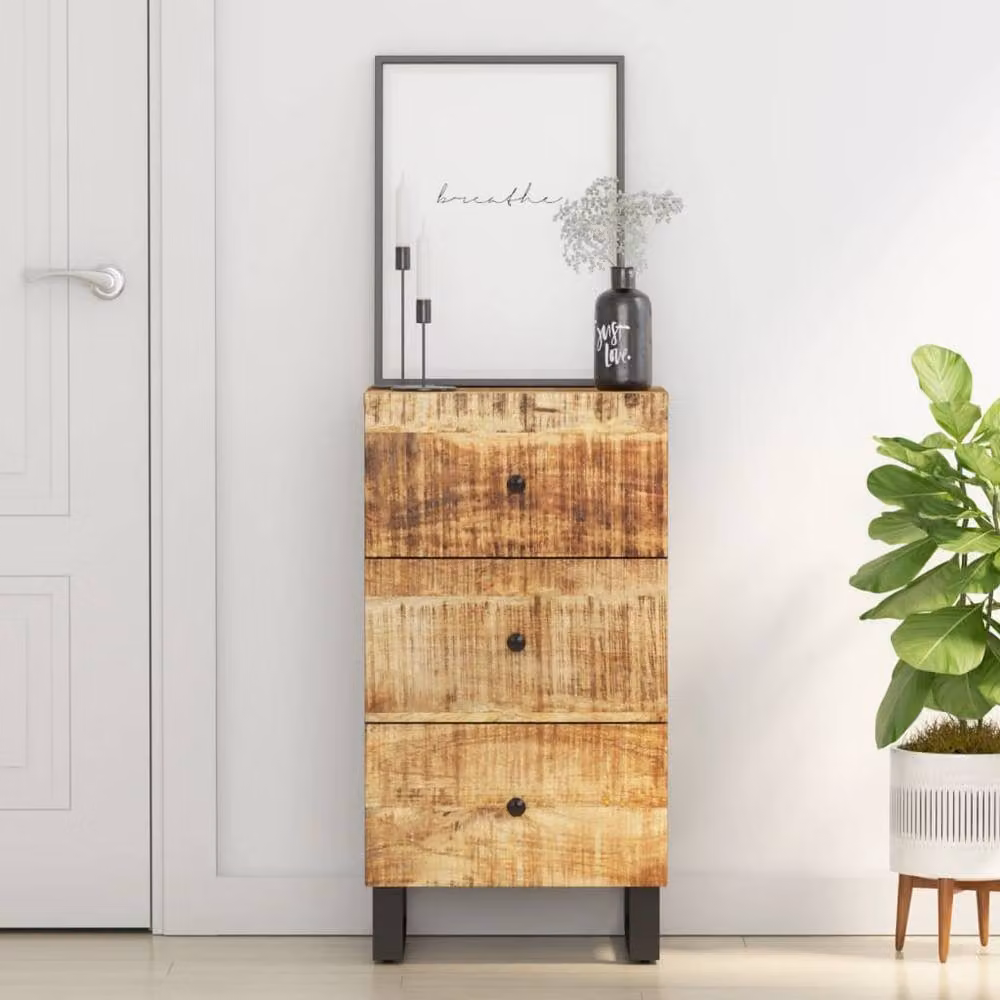 Berkfield Home Sideboard with 3 Drawers, Solid Mango Wood in Brown, W/D/H: 40 x 33.5 x 75 cm – 1