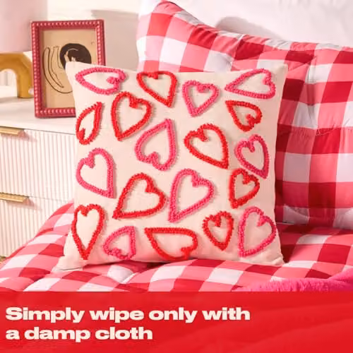 OHS Heart Tufted Square Scatter Cushion in Red and Pink, 40 x 40 cm – 5