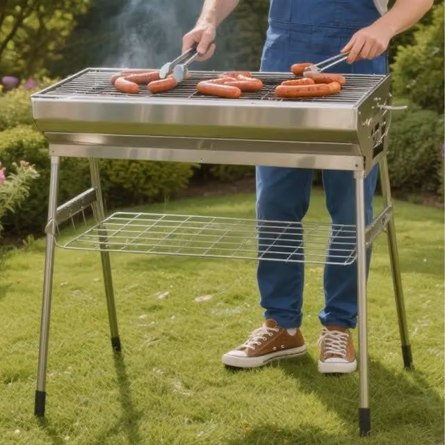 Gr8 Garden Stainless Steel Portable Folding Charcoal Tabletop BBQ Grill, Silver