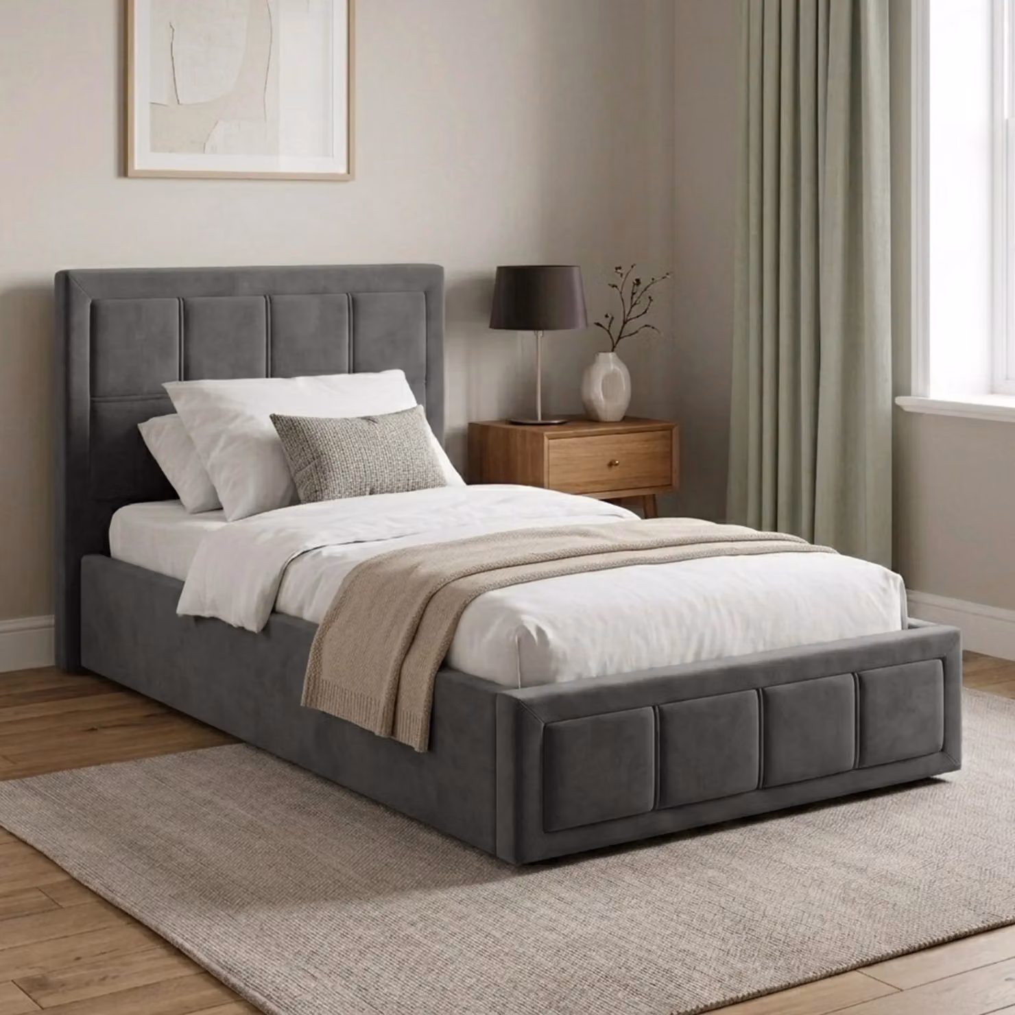 DHS Single Velvet Ottoman Storage Bed Frame in Grey