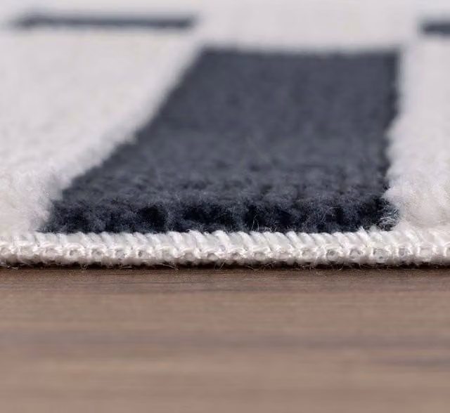 The Rugs Loft Offset Striped Textured Runner in Dark Grey and Blue, W: 80 cm, L: 300 cm
