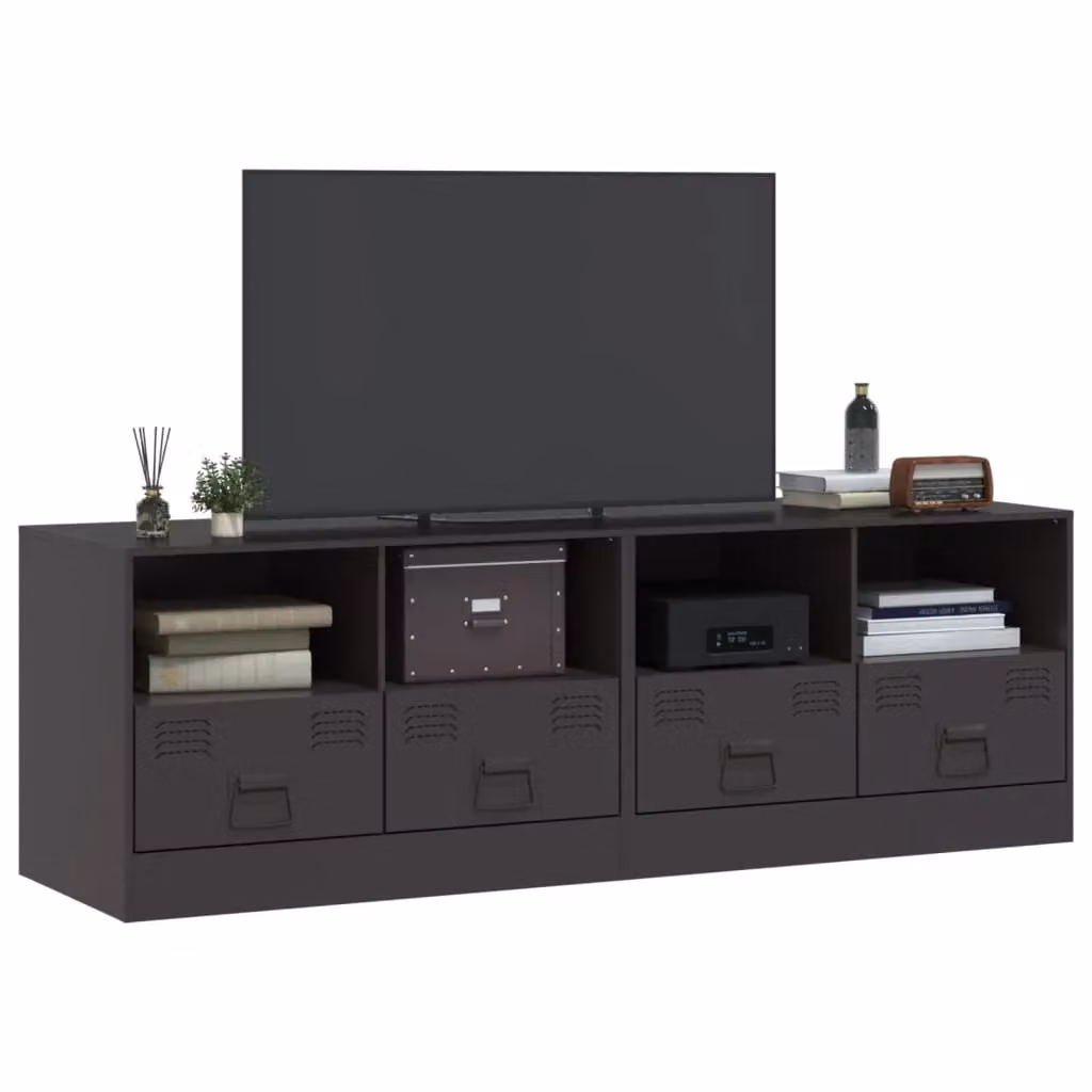 Berkfield Home Set of 2 Black Industrial Metal TV Cabinets W: 67 cm, D: 39 cm, H: 44 cm – 2