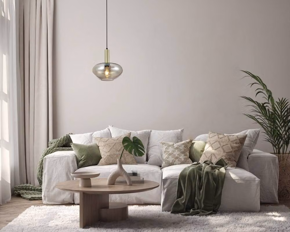 Netlighting Gater Dome Pendant Ceiling Light in Gold and Brass with Champagne Glass Shade – 2