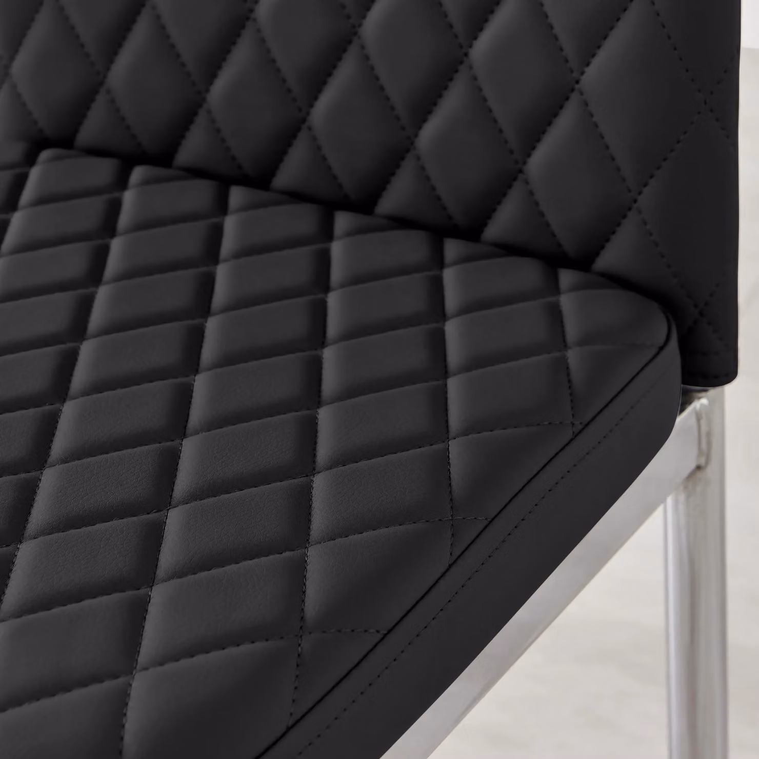 FurnitureboxUK Set of 6 Milan High Back Diamond Pattern Faux Leather Dining Chairs with Silver Chrome Metal Legs in Black – 2