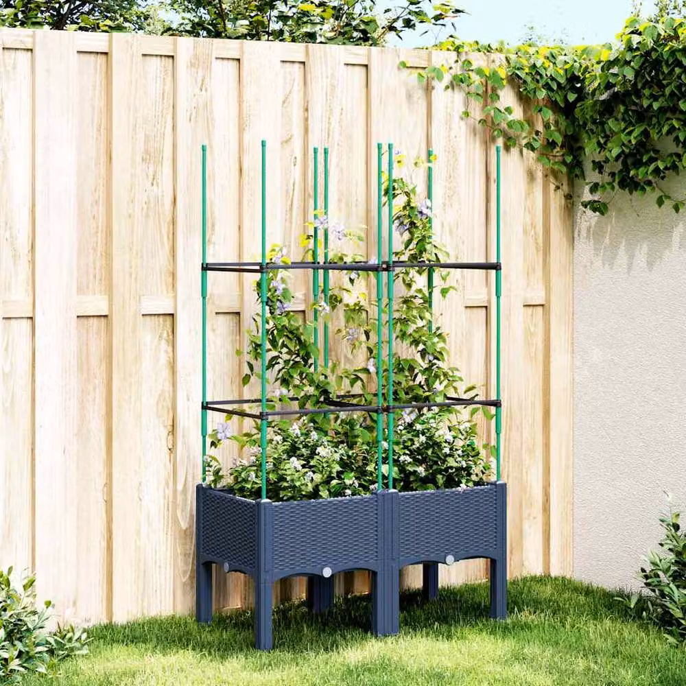 Berkfield Home Garden Planter with Trellis in Dark Navy Blue and Grey, W: 80 cm, D: 40 cm, H: 142.5 cm – 2