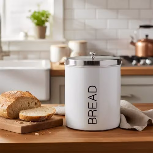 Harbour Housewares Metal Bread Bin in White with Airtight Lid – 2