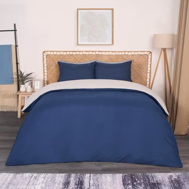 Brentfords Reversible Plain Dyed Microfibre Duvet Set with Pillowcases in Blue and Grey, W: 180 cm, L: 200 cm