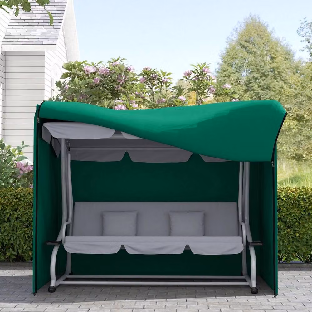 KORVIXA Outsunny 3 Seater Garden Swing Cover in Green, Water Repellent Oxford Cloth – 2