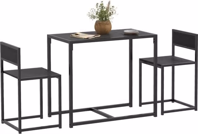 HOMCOM Industrial Dining Set with Rectangular Table and 2 Chairs in Black and Brown – 1