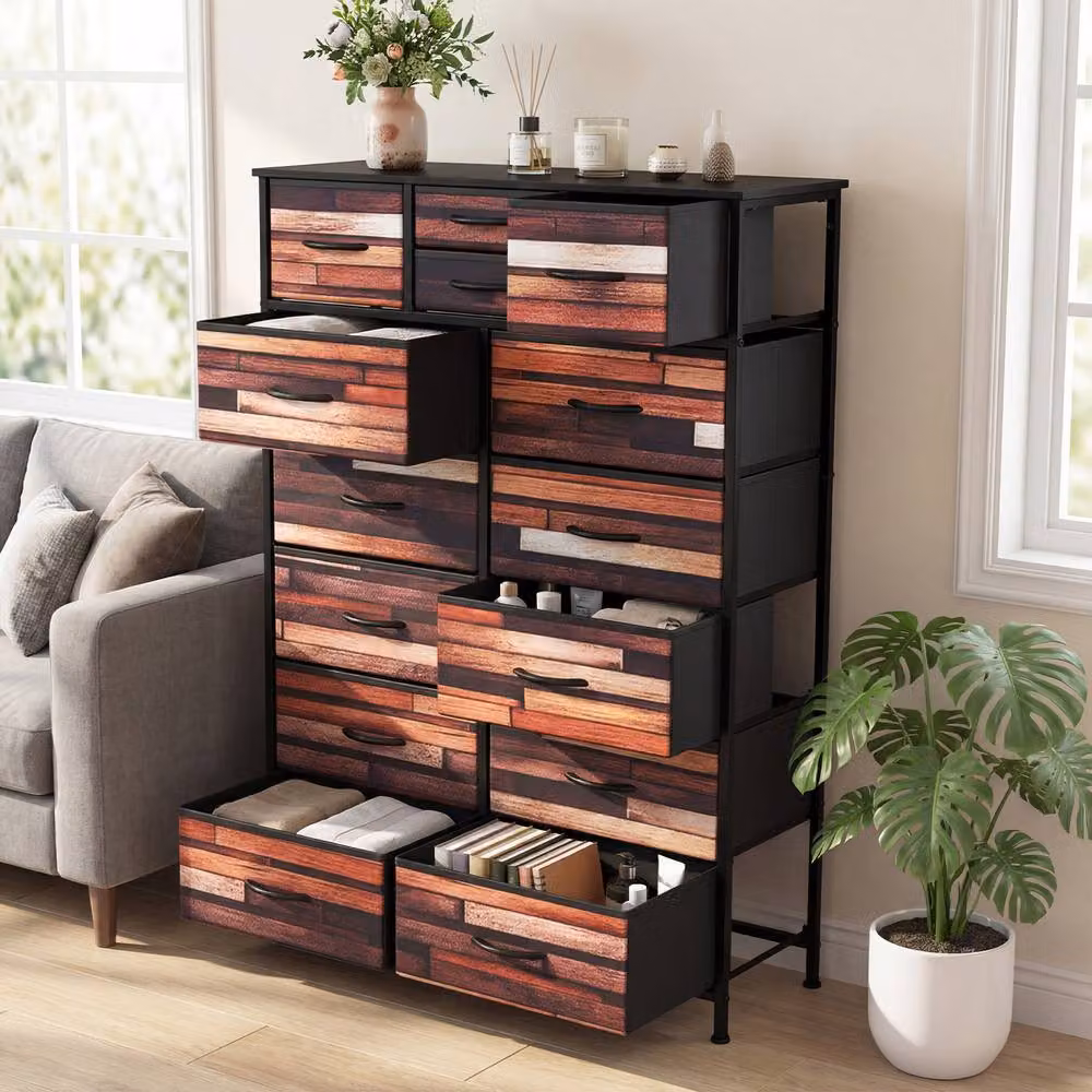 Costway 14-Drawer Storage Chest Dresser with Fabric Drawers in Brown – 3