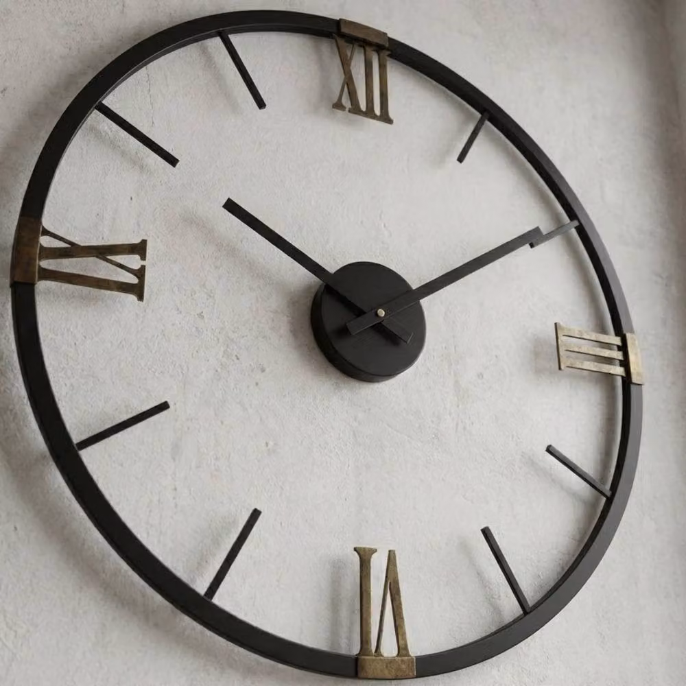 Garden Greatness Urban Kent Roman Wall Clock in Black, Round Metal Quartz Analog Clock – 2
