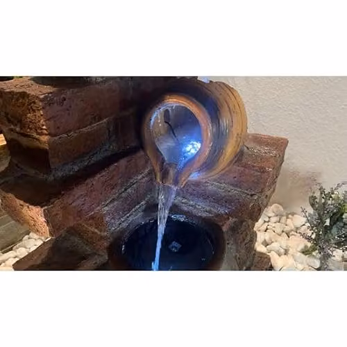 Tranquility Moroccan Pots Mains Power Tabletop Cascade Water Feature with Cover in Sand and Brown – 2