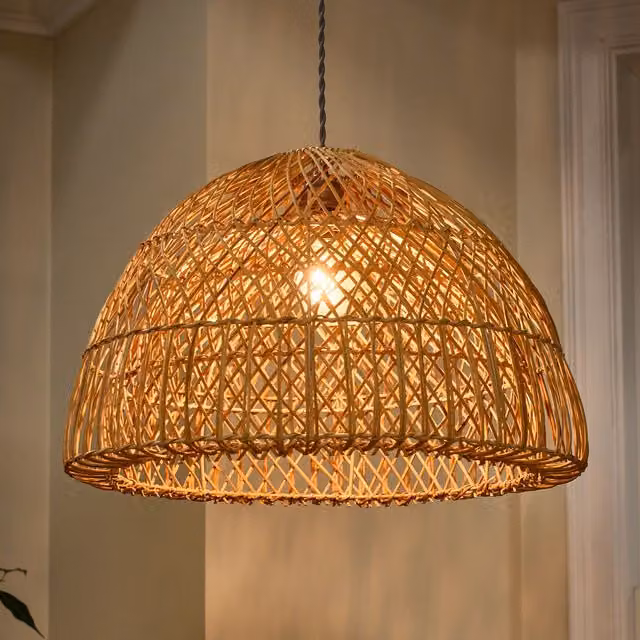 Dibor Traditional Rattan Twin Spiral Easy Fit Decor Ceiling Shade in Beige, H 32 cm x D 50 cm