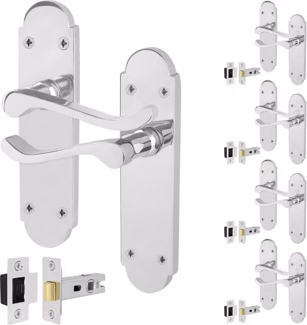AFIT Polished Chrome Door Handles with Latch, 5 Pairs in Silver, W/D/H: 15 x 15 cm – 1