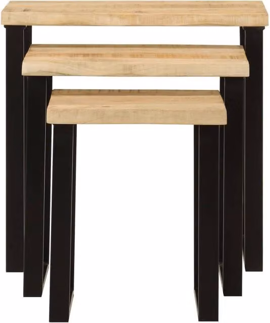 Berkfield Home 3-Piece Nesting Tables Set in Brown Solid Mango Wood with Live Edge and Metal Accents