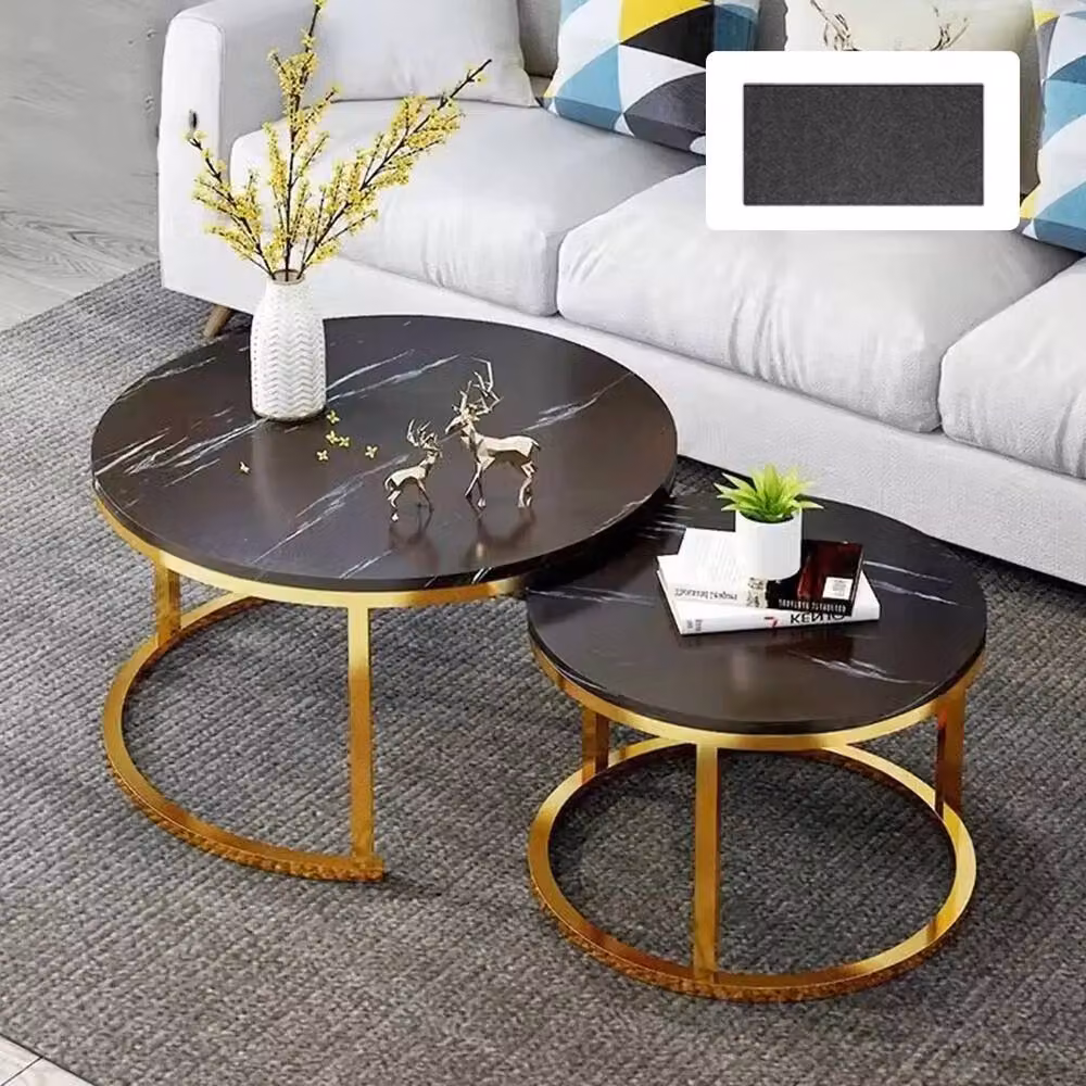 KORVIXA Black Round Nesting Coffee Tables Set of 2 with Sled Base – 3