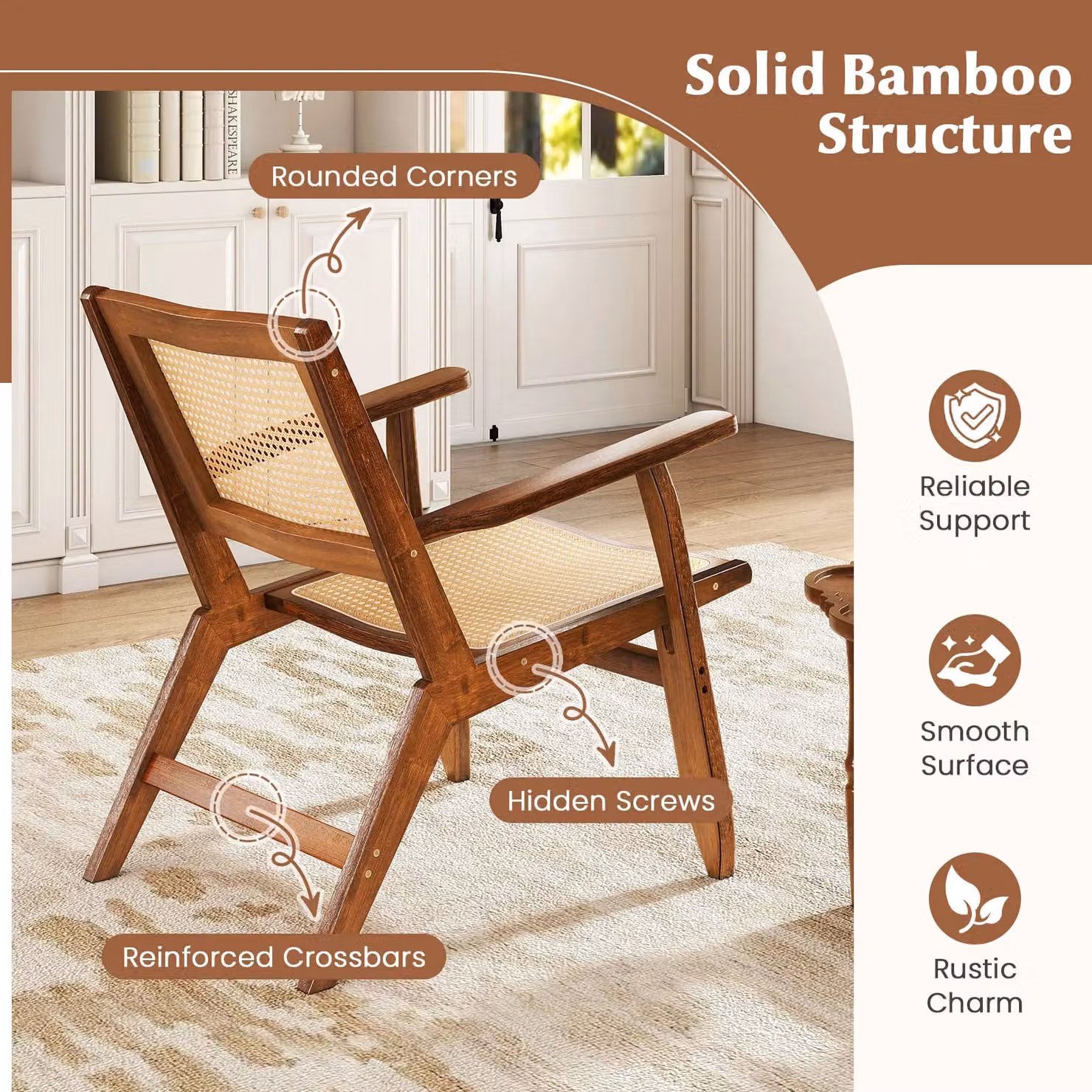 Gymax Boho Rattan Accent Chair in Brown Walnut with Armrests – 2