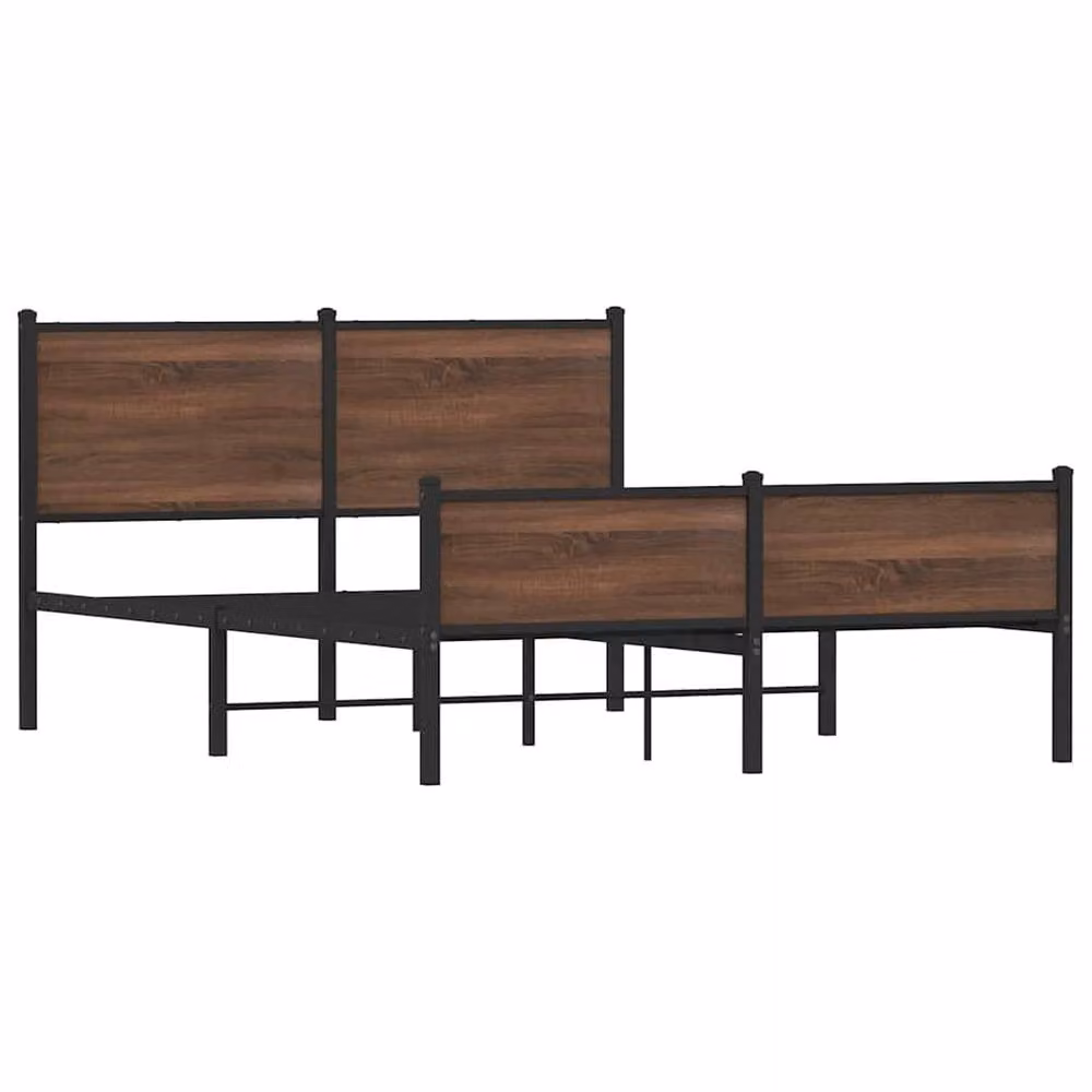 Berkfield Home Metal Bed Frame in Brown Oak, W: 140 cm, D: 200 cm – 3