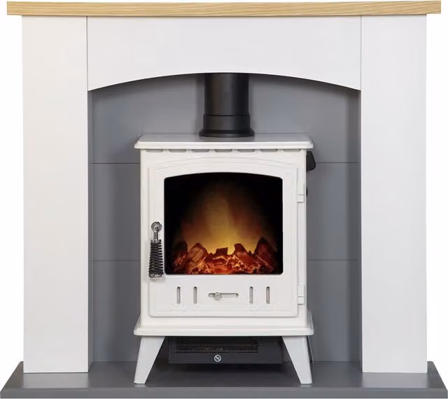 Adam Fires & Fireplaces Adam Huxley Electric Stove in White Enamel with Pure White & Grey Finish, 39 Inch