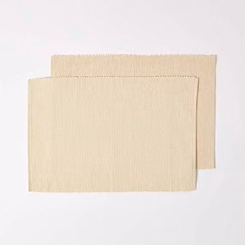 HOMESCAPES Set of 2 Plain Cotton Non-Slip Placemats in Beige, W: 50 cm, D: 33 cm