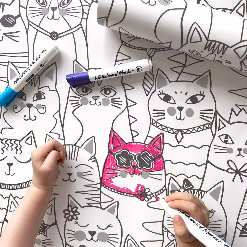 Holden Decor Colour-Me Cats Textured Animal Print Wallpaper in Black and White – 2