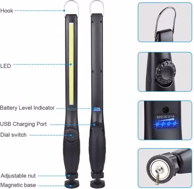 Havendro X Rechargeable Dimmable COB LED Work Light with Magnetic Base in Black – 1