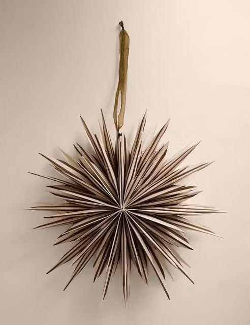 M&S Green and Beige Striped Paper Star Hanging Christmas Decoration
