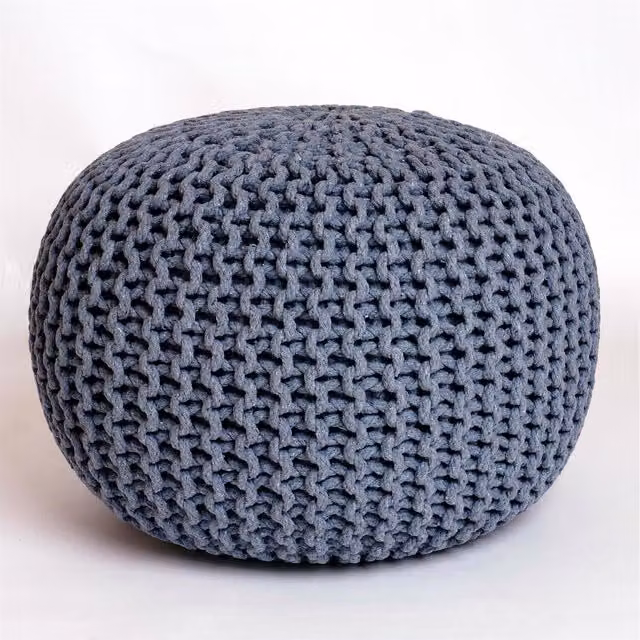 Roseley Knitted Round Cylindrical Pouffe in Dark Grey