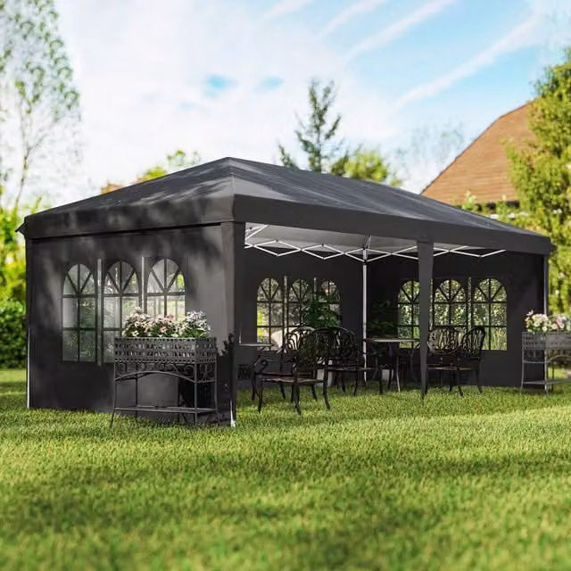 OUTSUNNY Height Adjustable Pop Up Garden Gazebo in Black, W: 300 cm, D: 300 cm, H: 270 cm – 1