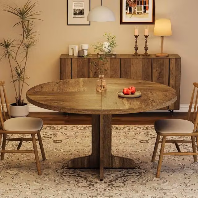 London Boutique Modern Round Wooden Dining Table in Brown, Diameter: 120 cm